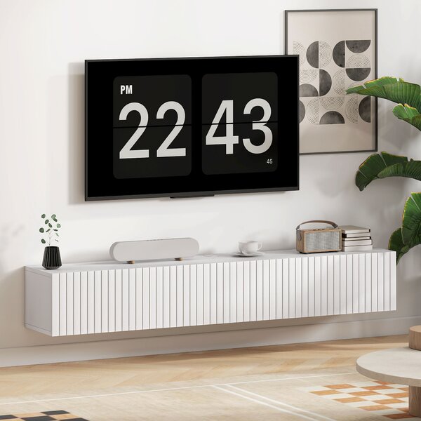 HOMCOM Mobile TV sospeso per TV fino 183 cm con 2 ante ribaltabili, 140x25x22 cm, bianco | Aosom Italy