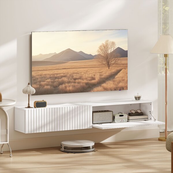 HOMCOM Mobile TV sospeso per TV fino 183 cm con 2 ante ribaltabili, 140x25x22 cm, bianco | Aosom Italy