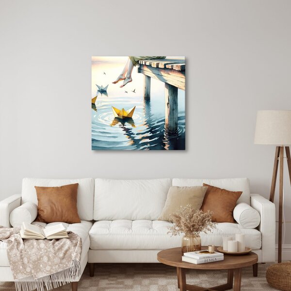 Quadro su tela – Relax sul molo al lago