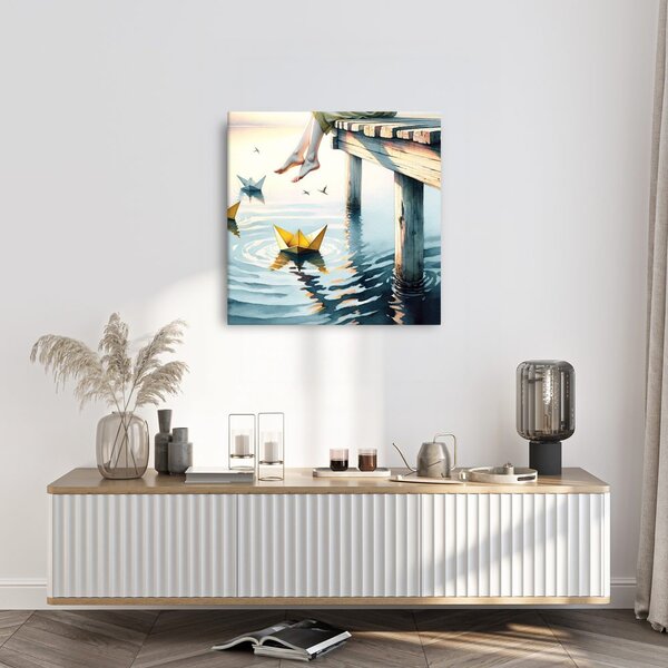 Quadro su tela – Relax sul molo al lago