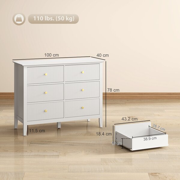 HOMCOM Cassettiera Sideboard con 6 Cassetti, Mobile Contenitore Moderno per Soggiorno, Camera da Letto e Corridoio, 100x40x78 cm, Bianco | Aosom Italy