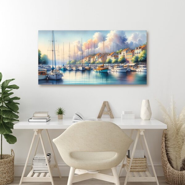 Quadro su tela – Porto con case colorate