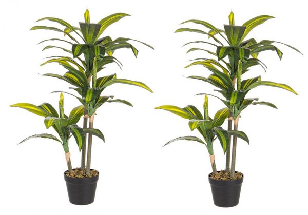 Set 2 Piante Artificiali Dracaena 88 h in Plastica con Vasi Verde