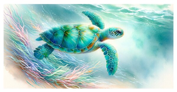 Quadro su tela – Tartaruga tra i coralli