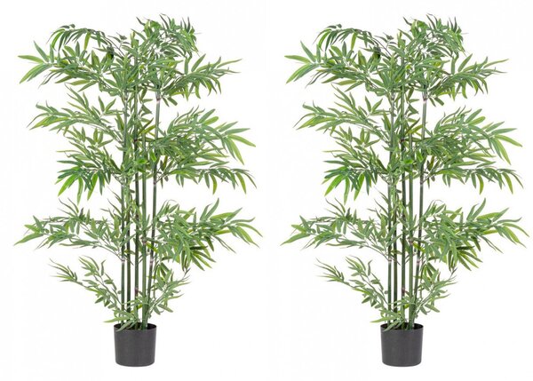 Set 2 Piante Artificiali di Bamboo Ø70x150 cm in Plastica con Vasi Verde