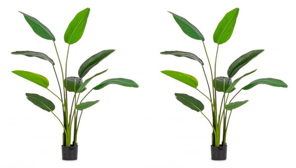 Set 2 Piante Artificiali Strelitzia 90x80x150 cm in Plastica con Vasi Verde