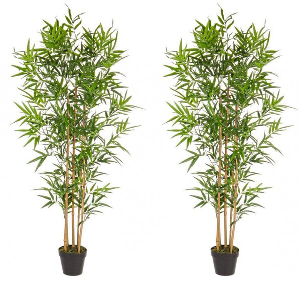 Set 2 Piante Artificiali di Bamboo 70x70x155 cm in Plastica con Vasi Verde