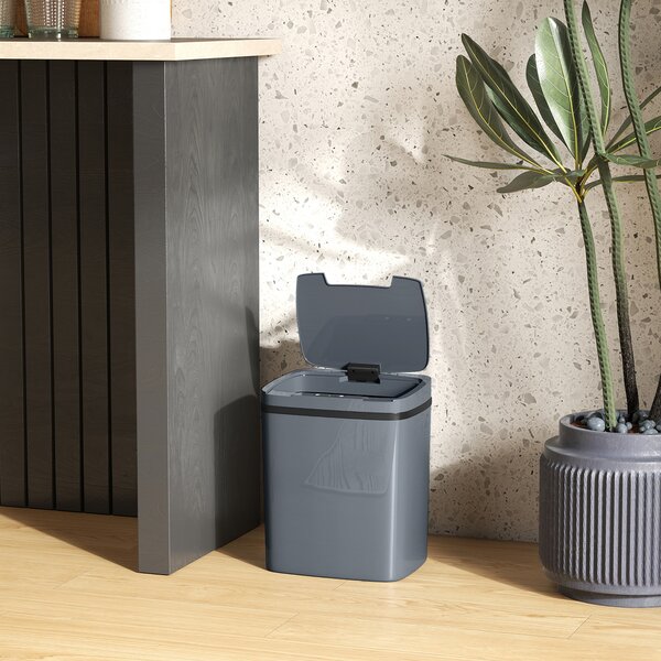 HOMCOM Cestino con Sensore 15L, Cestino Automatico con 2 Modalità di Apertura, per Ufficio e Cucina, 27,6x21,4x33,5 cm, Grigio | Aosom Italy