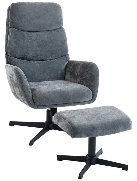 HOMCOM Poltrona Imbottita con Poggiapiedi, Poltrona Lounge con Schienale Alto, Base in Metallo, per Soggiorno e Camera da Letto, Grigio | Aosom Italy