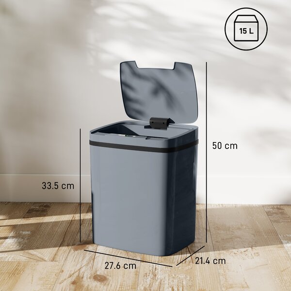 HOMCOM Cestino con Sensore 15L, Cestino Automatico con 2 Modalità di Apertura, per Ufficio e Cucina, 27,6x21,4x33,5 cm, Grigio | Aosom Italy