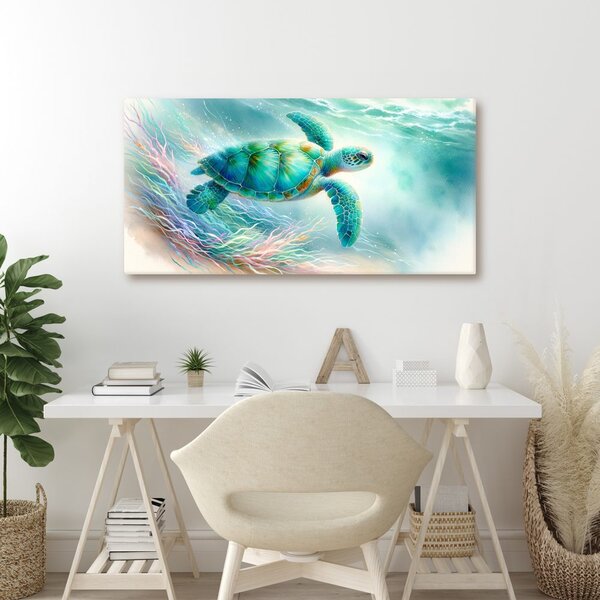 Quadro su tela – Tartaruga tra i coralli