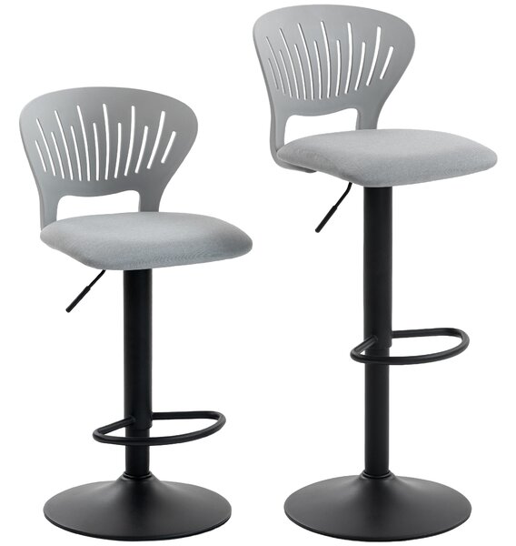 HOMCOM Set di 2 Sgabelli da Bar Girevoli a 360° Regolabili in Altezza 84-105 cm con Schienale Traforato e Poggiapiedi, Grigio | Aosom Italy