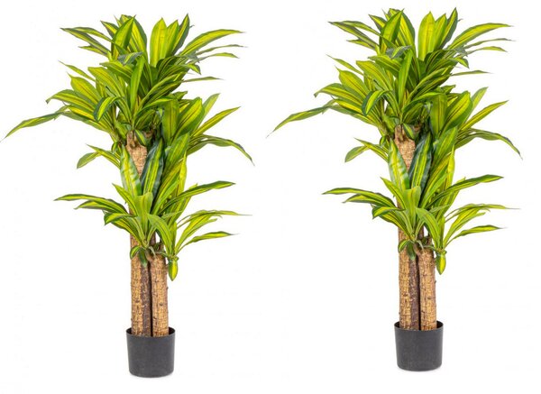 Set 2 Piante Artificiali Dracaena Ø100x130 cm in Plastica con Vasi Verde