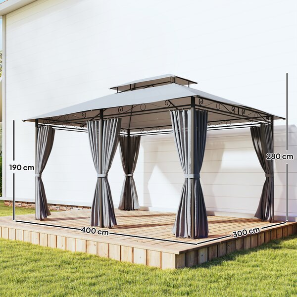 Outsunny Gazebo da Giardino con Tende, Tetto Ventilato, Grigio Scuro | Aosom Italy