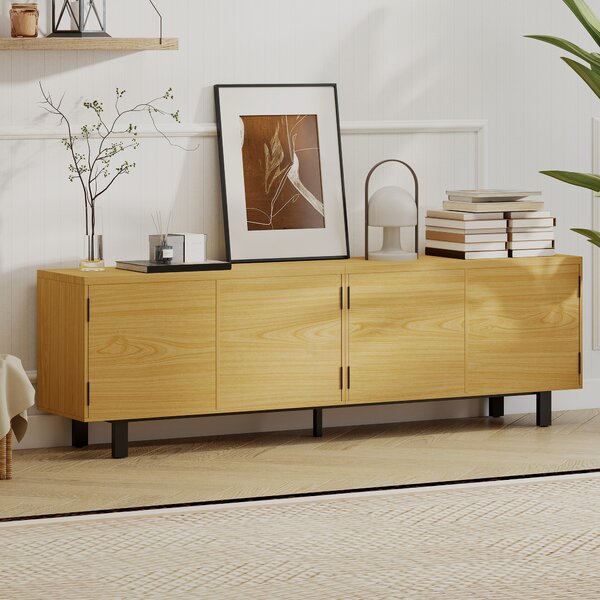 HOMCOM Mobile TV 180 cm, Mobile per Televisori da 208,3 cm con 4 Ante ad Apertura a Pressione, 180x35x55,5 cm, Effetto Legno Naturale | Aosom Italy