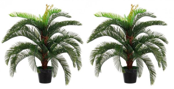 Set 2 Piante Artificiali Palma 80x80x100 cm in Plastica con Vasi Verde