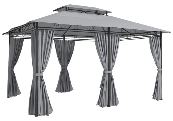 Outsunny Gazebo da Giardino con Tende, Tetto Ventilato, Grigio Scuro | Aosom Italy