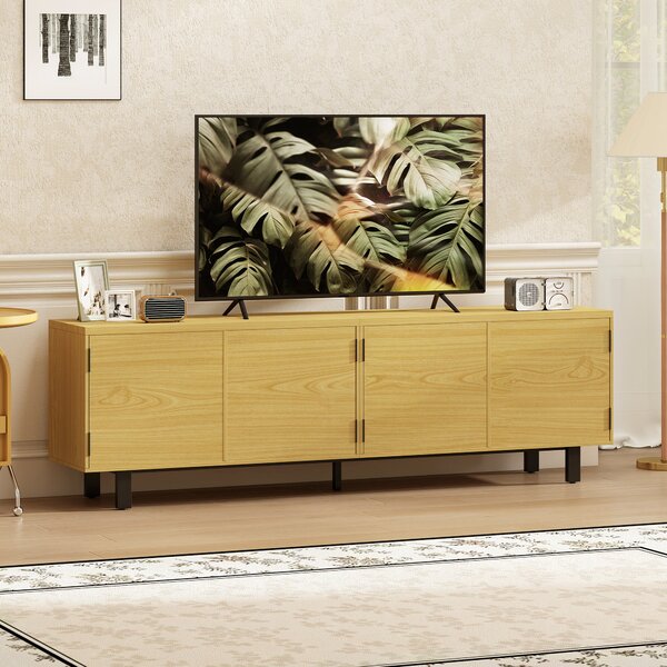 HOMCOM Mobile TV 180 cm, Mobile per Televisori da 208,3 cm con 4 Ante ad Apertura a Pressione, 180x35x55,5 cm, Effetto Legno Naturale | Aosom Italy