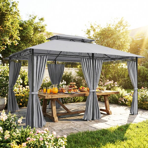 Outsunny Gazebo da Giardino con Tende, Tetto Ventilato, Grigio Scuro | Aosom Italy