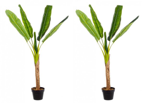 Set 2 Piante Artificiali di Banano Ø95x113 cm in Plastica con Vasi Verde