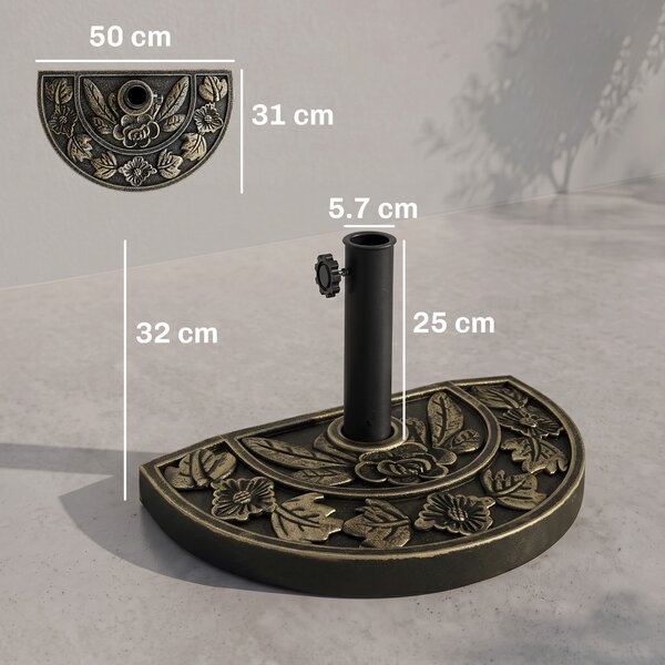 Outsunny Base Ombrellone Giardino Semicircolare in Resina, 9kg, per Ombrelloni Ø3.8-4.8cm, Palo con Manovella di Bloccaggio, 50x31x32cm | Aosom Italy