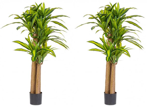 Set 2 Piante Artificiali Dracaena Ø110x150 cm in Plastica con Vasi Verde