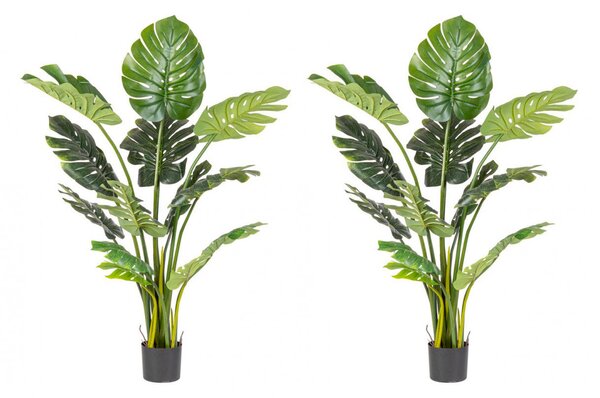 Set 2 Piante Artificiali di Filodendro 115x105x150 cm in Plastica con Vasi Verde