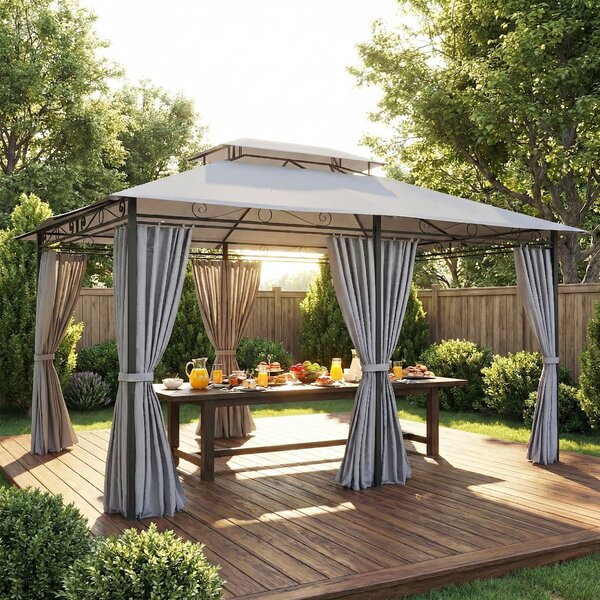 Outsunny Gazebo da Giardino con Tende, Tetto Ventilato, Grigio Scuro | Aosom Italy