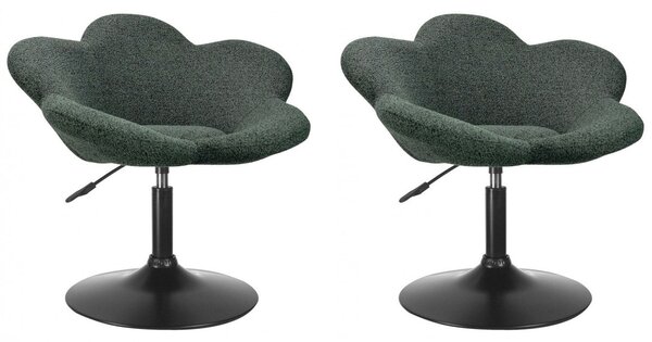 Set 2 Poltroncine da Soggiorno 69x55x69/81 cm in Schiuma Poliuretanica Fleur Nero-Verde Scuro