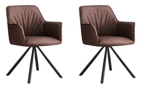 Set 2 Sedie Girevoli con Braccioli 59.5x61x84 cm in Poliestere Breval Marrone Scuro