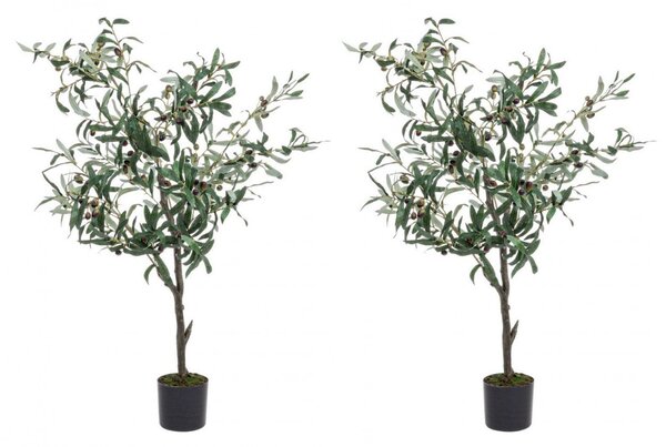 Set 2 Piante Artificiali Ulivo altezza 120 cm in Plastica con Vasi Verde