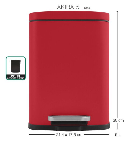 Cestino per la spazzatura rosso in acciaio con pedale 5 l Akira – Spirella