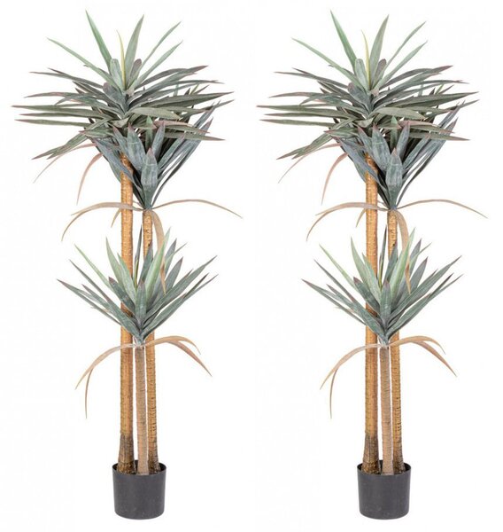 Set 2 Piante Artificiali Yucca 80x75x152 cm in Plastica con Vasi Verde