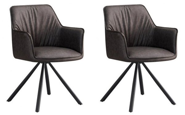 Set 2 Sedie Girevoli con Braccioli 59.5x61x84 cm in Poliestere Breval Grigio