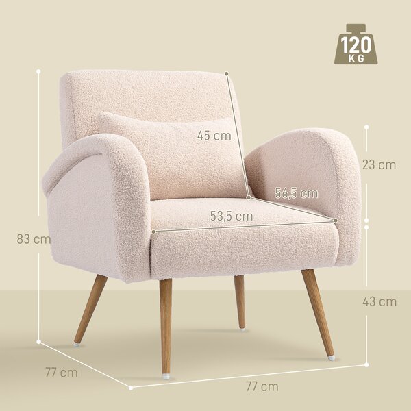 HOMCOM Poltrona per Salotto Moderna in Tessuto Teddy con Cuscino Lombare Sfoderabile, 77x77x83 cm, Beige | Aosom Italy