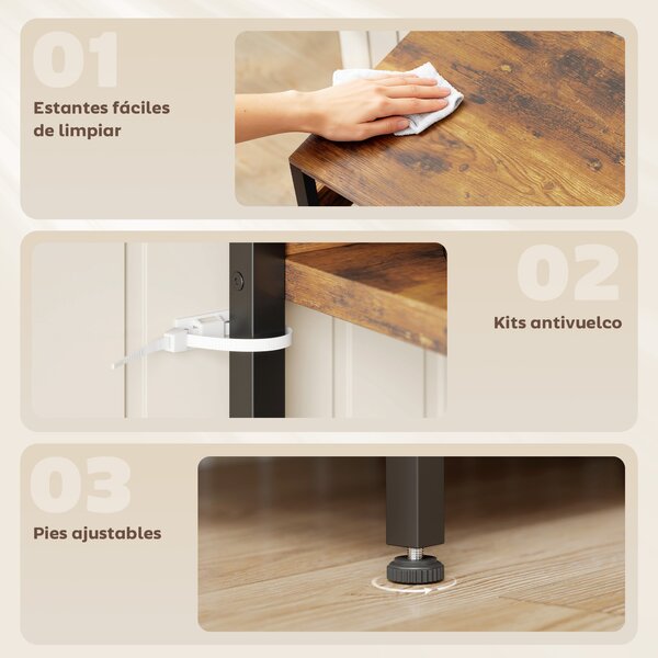 HOMCOM Scaffale da Cucina con 3 Prese e Luci LED Industriale con Ripiani per Microonde, 80x42x162 cm, Marrone Rustico | Aosom Italy