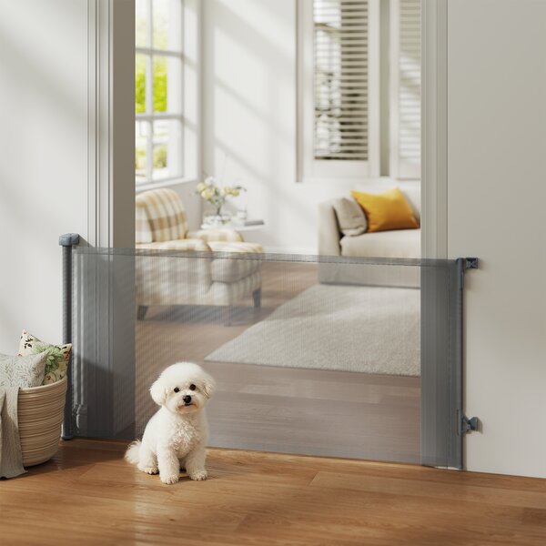 PawHut Barriera di Sicurezza per Cani Retrattile Estendibile fino a 180 cm di Larghezza, per Scale e Porte, Grigio | Aosom Italy