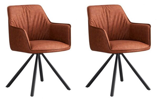 Set 2 Sedie Girevoli con Braccioli 59.5x61x84 cm in Poliestere Breval Marrone Chiaro
