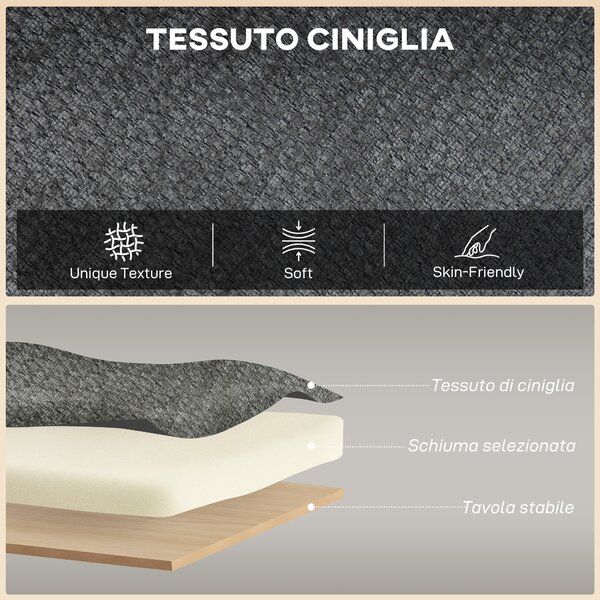 HOMCOM Divano 2 Posti in Ciniglia con Seduta Ampia, Imbottitura Spessa, 2 Cuscini, Gambe in Legno Caucciù, Grigio | Aosom Italy