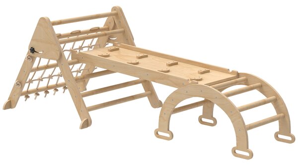 AIYAPLAY Triangolo da arrampicata bambini 8 in 1 con rampa doppia, scivolo e scala, 191.5x74.5x63 cm, naturale | Aosom Italy