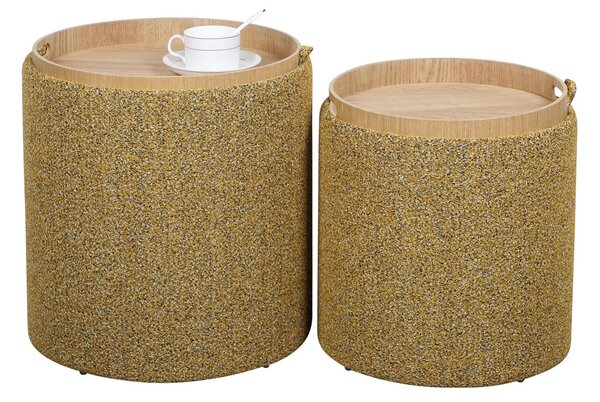 Set 2 Pouf con Contenitore in Poliestere Sasha Senape
