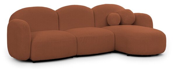 Divano angolare color terracotta (con penisola a destra/con chaise lounge) con rivestimento in bouclé Orbit – Ropez