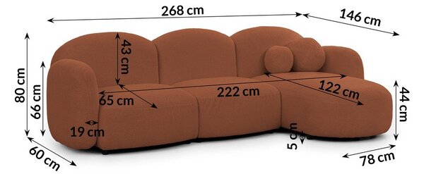 Divano angolare color terracotta (con penisola a destra/con chaise lounge) con rivestimento in bouclé Orbit – Ropez