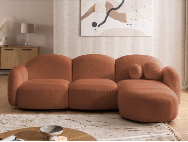 Divano angolare color terracotta (con penisola a destra/con chaise lounge) con rivestimento in bouclé Orbit – Ropez