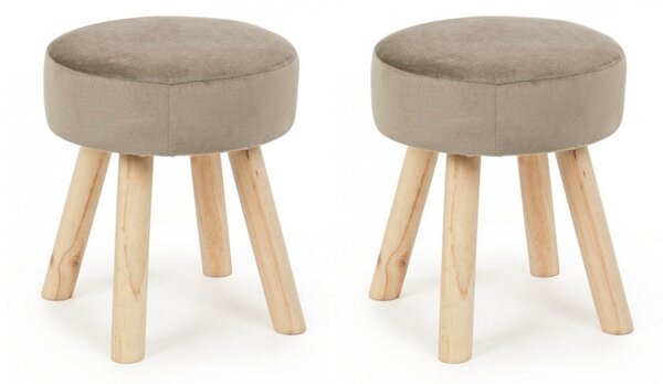 Set 2 Sgabelli 34x34x38 cm in Velluto Adeline Tortora