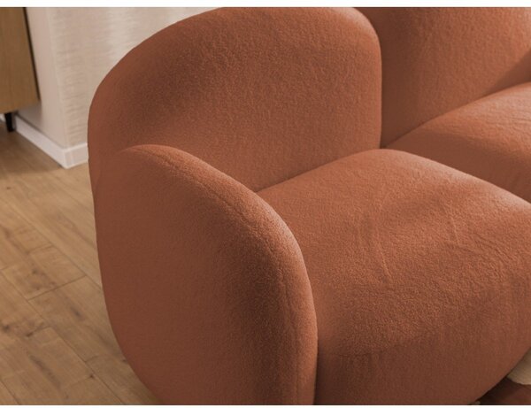 Divano angolare color terracotta (con penisola a destra/con chaise lounge) con rivestimento in bouclé Orbit – Ropez