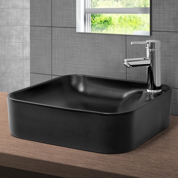 LuxeBath Lavabo Lavabo da appoggio Square, 43x43x12 cm, nero opaco, in Vetroceramica