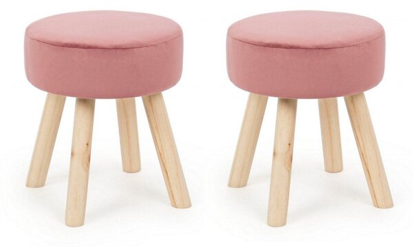 Set 2 Sgabelli 34x34x38 cm in Velluto Adeline Rosa