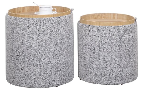 Set 2 Pouf con Contenitore in Poliestere Sasha Grigio Chiaro