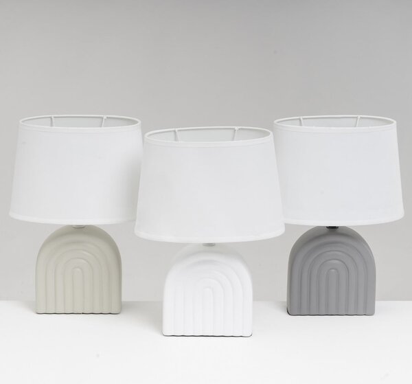 Lampada da tavolo in ceramica bianca con paralume in tessuto (altezza 31 cm) - Casa Selección
